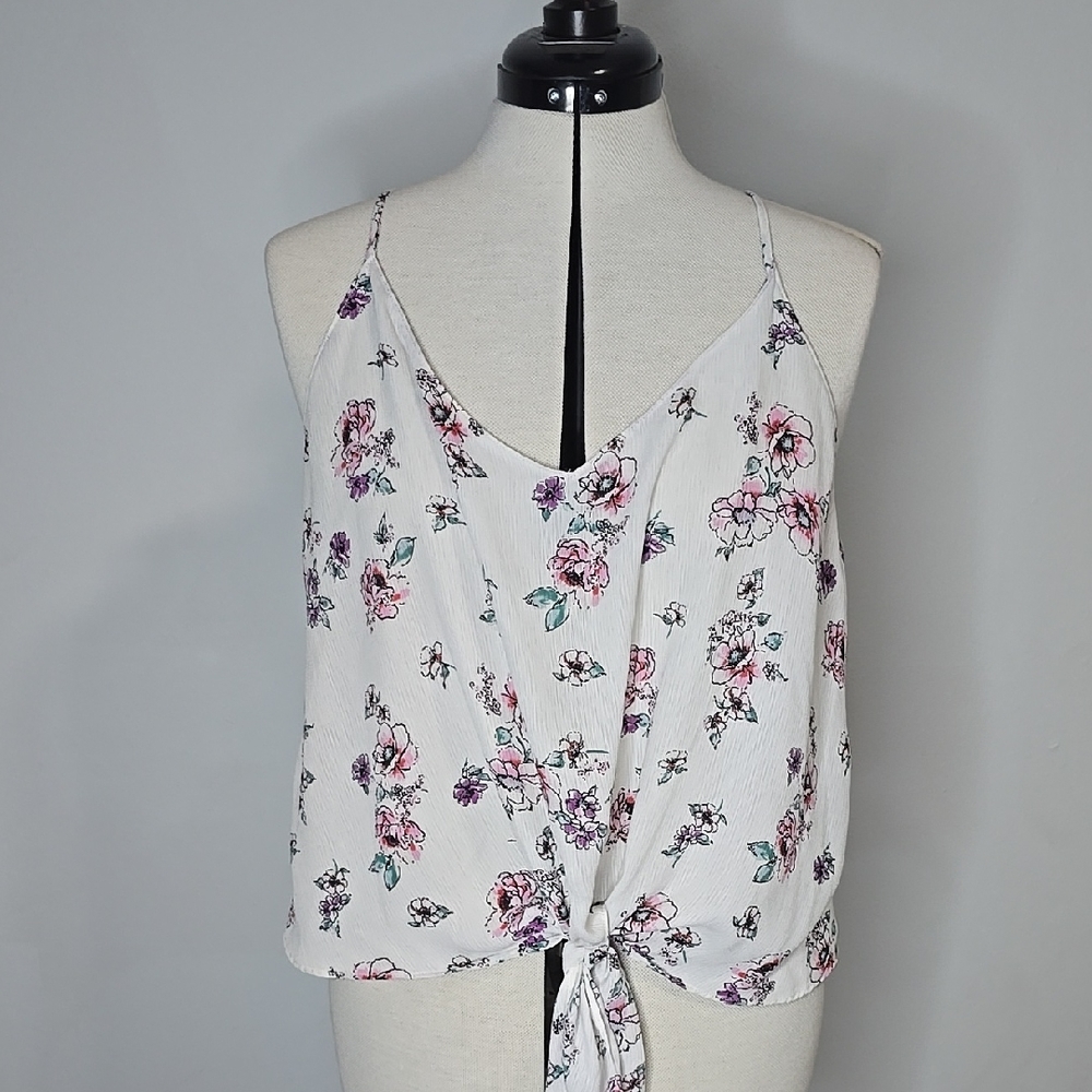 White and Pink Tie Front Camisole Top